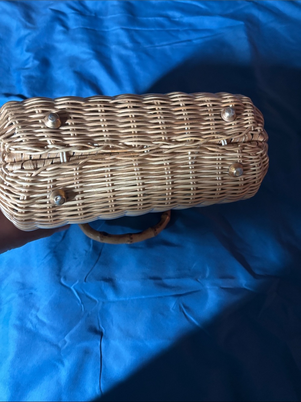 Vintage Woven Straw Handbag with Bamboo Handles - Natural - Picture 4 of 9